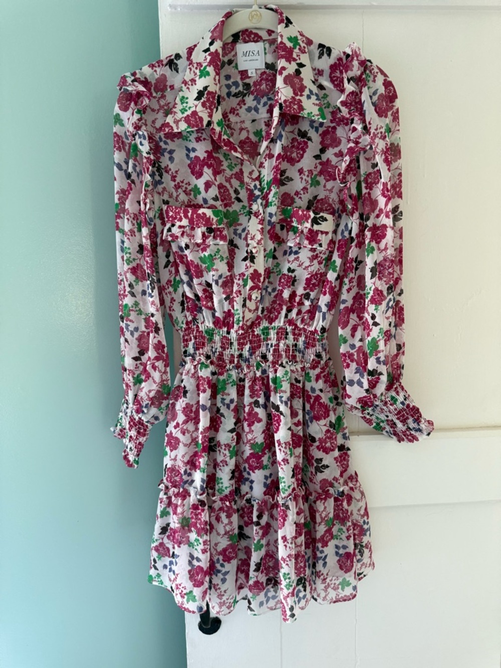 Misa Los Angeles Pink Floral Smocked Waist Mini Dress